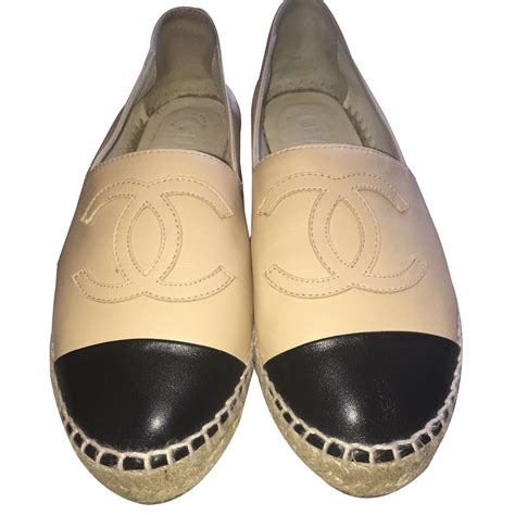 chanel beige black leather espadrille flats|chanel espadrilles buy online.